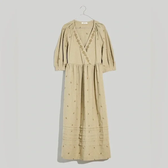 Madewell Marianna Puff-Sleeve Midi Dress in Welsh Blossoms embroidered wrap S - Picture 3 of 8